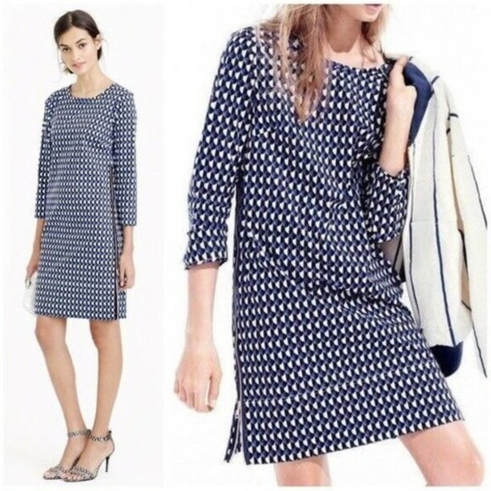 J. Crew Jet Set Geo Shift Career 3/4 Sleeve‎ Casual Geometric Zip Midi Dress 2